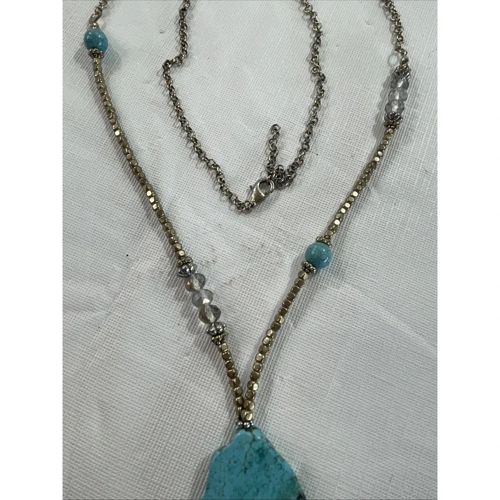 Large Turquoise Color Stone Boho Tassel Necklace Festival Statement